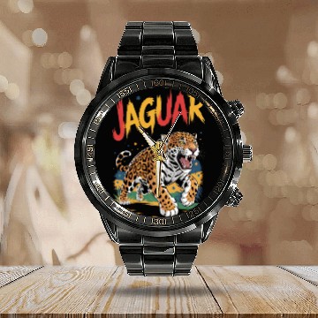 Discover Vivid Jaguar Bold Print Calendar Steel Band Watch