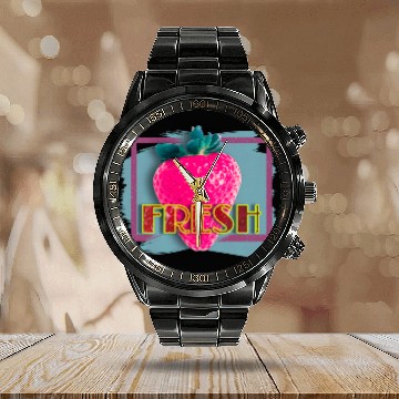 Discover Vibrant Strawberry with Fresh Neon Sign Calendar Steel Band Watch