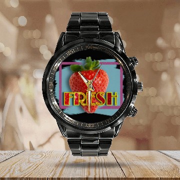 Discover Vivid Strawberry with Fresh Text Calendar Steel Band Watch