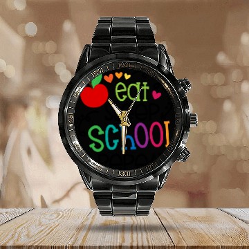 Discover Eat Sleep School Repeat - Funny Student Life Calendar Steel Band Watch