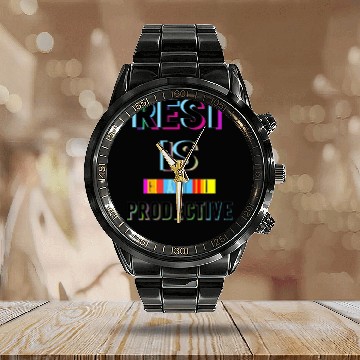 Discover Rest is Creative and Colorful Typography Calendar Steel Band Watch