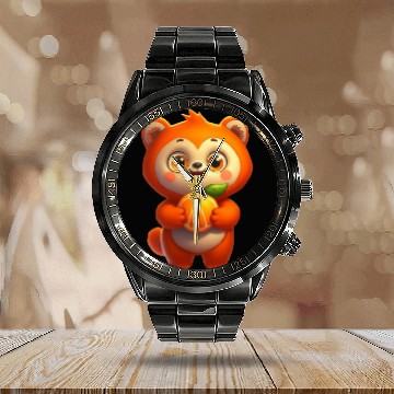 Discover Bear with orange Calendar Steel Band Watch