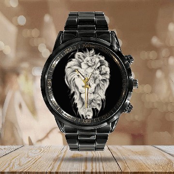 Discover Floral Lion Tattoo Design Calendar Steel Band Watch