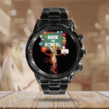Discover Funny Back to School Monkey Sign Calendar Steel Band Watch Design