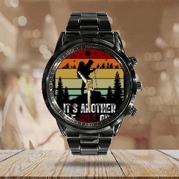 Discover Hiking Adventure Silhouette Design Calendar Steel Band Watch