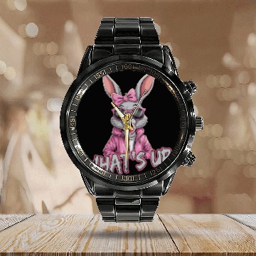 Discover Cool Bunny What's Up Street Style Vibe Calendar Steel Band Watch