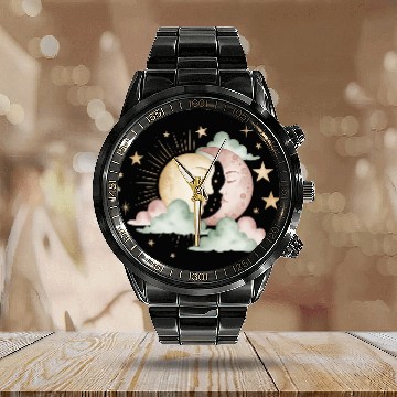 Discover Sun & Moon Embrace Calendar Steel Band Watch design