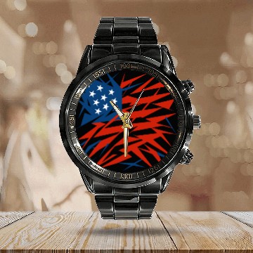 Discover Abstract American Flag Deconstructivism Style Calendar Steel Band Watch