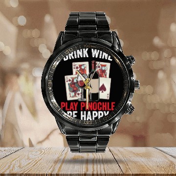 Discover Funny Pinochle And Wine Playing Card Deck Games Calendar Steel Band Watch