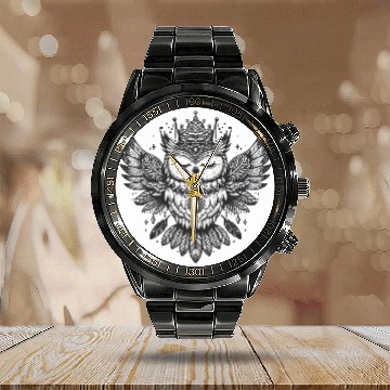 Discover Majestic Crowned Owl Fantasy Design Calendar Steel Band Watch