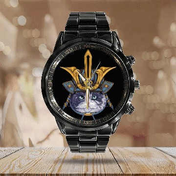 Discover Samurai Cat Warrior Calendar Steel Band Watch