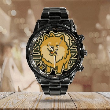 Discover Cute Pomeranian Dog Japanese Calendar Steel Band Watch