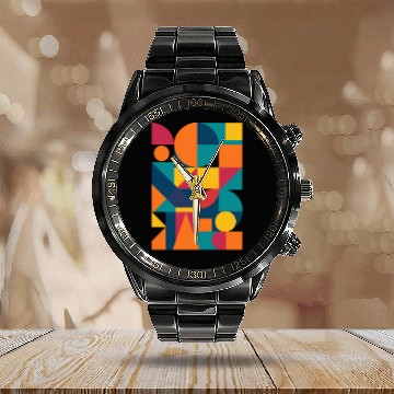 Discover Vibrant Modern Geometry Calendar Steel Band Watch
