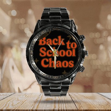 Discover Back to School Chaos Graphic Design Calendar Steel Band Watch