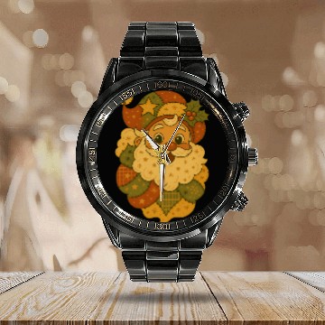 Discover Patchwork Santa Face Vintage Christmas Folk Art Calendar Steel Band Watch