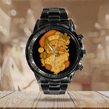 Discover Patchwork Santa Face Vintage Christmas Folk Art Calendar Steel Band Watch
