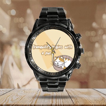Discover Peaceful Cat Relaxation Illustration Calendar Steel Band Watch
