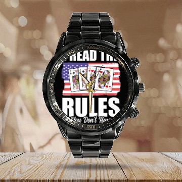 Discover USA Flag Pinochle Rules Patriotic Card Games Calendar Steel Band Watch