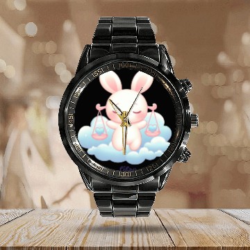 Discover Sweet Bunny Libra Illustration Calendar Steel Band Watch