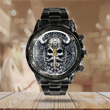 Discover Viking Skull Warrior Design Calendar Steel Band Watch