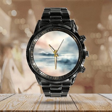 Discover Serene Ocean Dawn Abstract Calendar Steel Band Watch