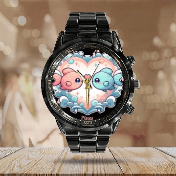 Discover Celestial Pisces Love Heart Illustration Calendar Steel Band Watch