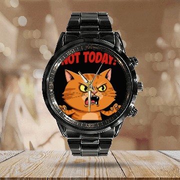 Discover Not Today Angry Cat Calendar Steel Band Watch | Funny Grumpy Cat Mem