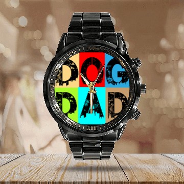 Discover Dog Dad – Colorful Retro Pet Lover Design Calendar Steel Band Watch