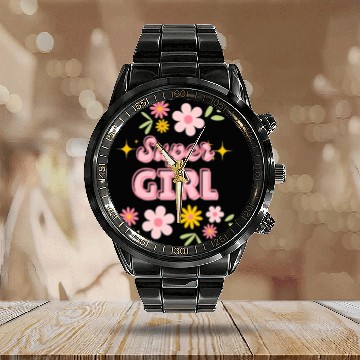 Discover Super Girl Floral Sparkle Design Calendar Steel Band Watch