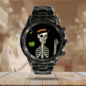 Discover Magical Skeleton Wizard Illustration Calendar Steel Band Watch
