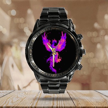 Discover Vibrant Phoenix Illustration for Apparel Calendar Steel Band Watch