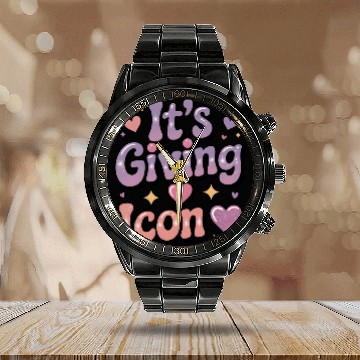 Discover Colorful Heart and Star Themed Giving Icon Calendar Steel Band Watch
