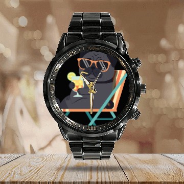 Discover Chill Pug with Sunglasses and Lemonade Calendar Steel Band Watch