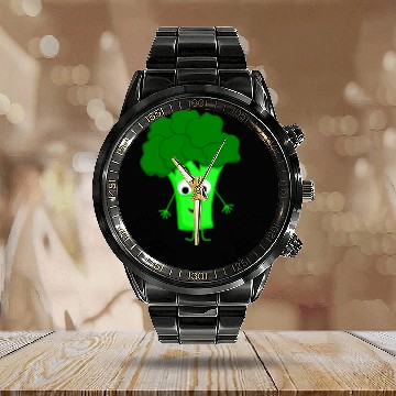 Discover Whimsical Broccoli Character Design Calendar Steel Band Watch
