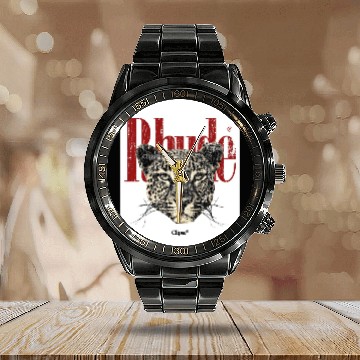 Discover Leopard Face with Bold Red Text Calendar Steel Band Watch