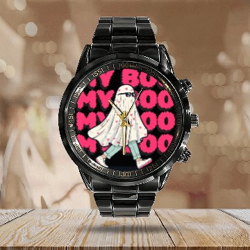 Discover My Boo Cute Heart Ghost Retro Halloween Calendar Steel Band Watch