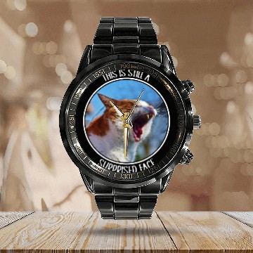 Discover This is Still A Surprised Face Funny Cute Cat Meme Calendar Steel Band Watch
