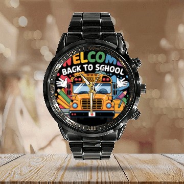 Discover Welcome Back to School School Bus Calendar Steel Band Watch