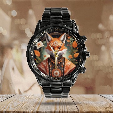 Discover Regal Fox with Ornate Jewelry Calendar Steel Band Watch