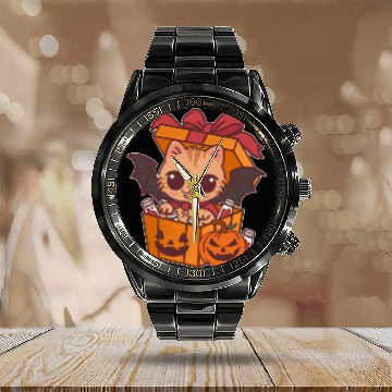 Discover Halloween Cat with Potion Gift Box Calendar Steel Band Watch