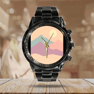 Discover Pastel Mountain Serenity Calendar Steel Band Watch