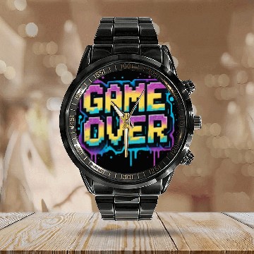 Discover Pixelated Game Over Graffiti Design Calendar Steel Band Watch