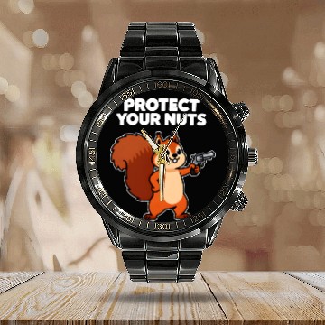 Discover Protect Your Nut Squirrel Illustration Calendar Steel Band Watch