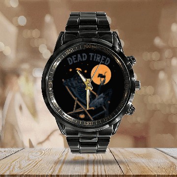 Discover Skeleton Relaxing Under Full Moon Calendar Steel Band Watch