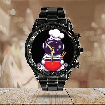 Discover Cosmic Chef Cartoon Design Calendar Steel Band Watch