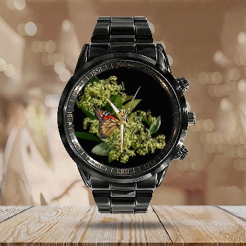 Discover Monarch Butterfly on Euonymus Calendar Steel Band Watch