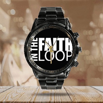Discover Faith Loop Inspirational Design - White Typography Calendar Steel Band Watch