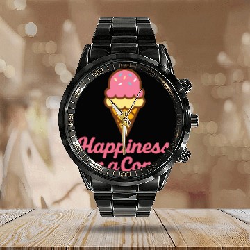 Discover Happiness on a Cone – Ice Cream Fun Calendar Steel Band Watch