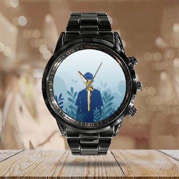 Discover Serene Forest Silhouette Calendar Steel Band Watch