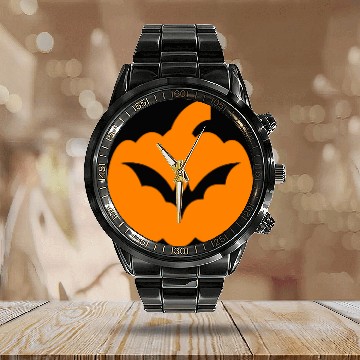 Discover Halloween Bat and Pumpkin Design Calendar Steel Band Watch